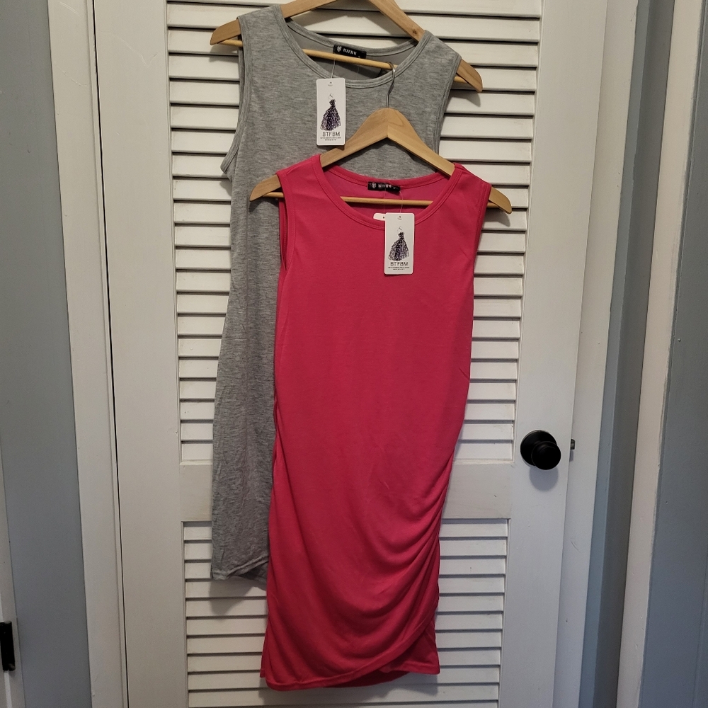 TWO BTFBM Dresses Medium Hot Pink & Heather Grey tank sleeveless Lot of …